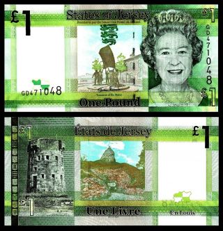 Jersey 1 Pound Banknote,  Nd (2010),  P - 32,  Unc,  Europe Qe Ii,  Queen Elizabeth