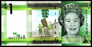 Jersey 1 Pound Banknote,  ND (2010),  P - 32,  UNC,  Europe QE II,  Queen Elizabeth 2