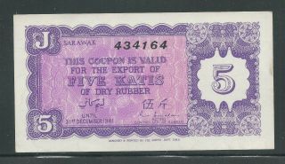 Sarawak - 5 Katis,  Dry Rubber Coupon 1941 - 12 - 31,  Ef