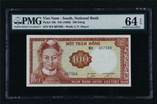 1966 Viet Nam South National Bank 100 Dong Pick 19b Pmg 64 Epq Choice Unc