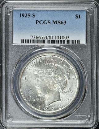 1925 - S Peace Dollar Pcgs Ms63 Bdv0819