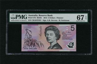 2013 Australia Reserve Bank 5 Dollars Pick 57h Pmg 67 Epq Gem Unc