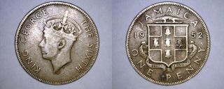 1952 Jamaican 1 Penny World Coin - Jamaica