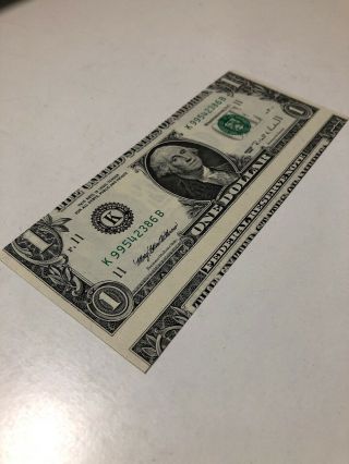 Error Cut 1995 One Dollar Bills,  Funny Face And Back
