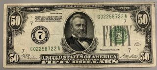 1928 $50 Fifty Dollar Federal Reserve Note U S Currency Chicago