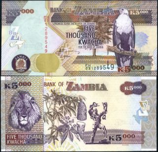 Zambia 5000 5,  000 Kwancha 2009 P 45 Unc