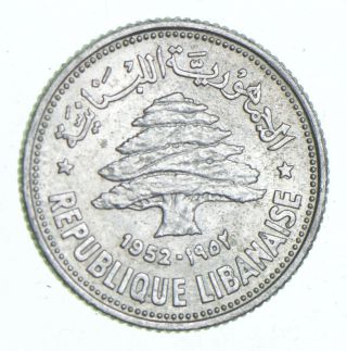 Roughly Size Of Quarter - 1952 Lebanon 50 Piastres - World Silver Coin 258