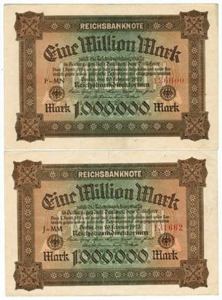 GERMANY REICHSBANKNOTE 1 MILLION MARK 1923/sold as each 2