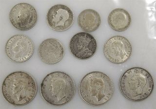 British Empire Silver Content Coins Victoria George V,  VI Circulated Uncertified 2