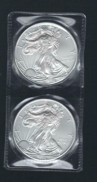Us (2) Two 2008 West Point Unc.  999 Silver 1 Oz American Eagles