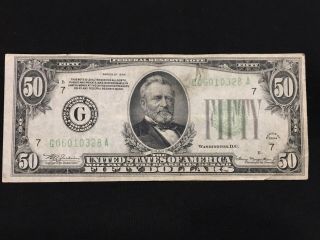 1934 $50 Federal Reserve Note Chicago Illinois Au