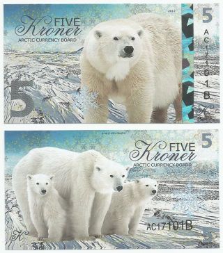 Arctic Currency Board - 5 Kroner - Polar Bear (fantasy Note) 2017