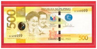 Bc999999 2019 Philippines 500 Peso Ngc,  Duterte & Diokno Solid No.  Note Unc