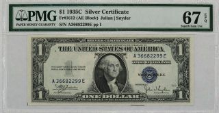 1935 C $1 Silver Certificate Ae Block Fr.  1612 Pmg 67 Epq Gem Unc (299e)