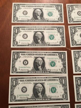 Uncirculated 1969 And 1963 $1 Dollar Bills (A - L) 24 Notes 2