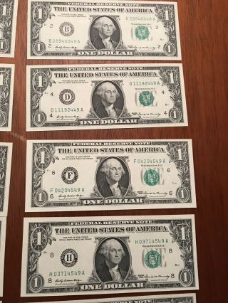 Uncirculated 1969 And 1963 $1 Dollar Bills (A - L) 24 Notes 3
