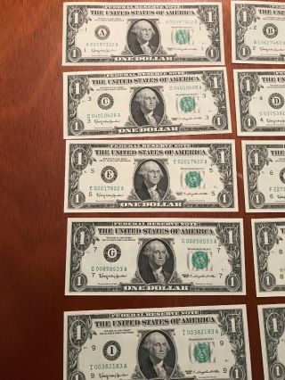 Uncirculated 1969 And 1963 $1 Dollar Bills (A - L) 24 Notes 7