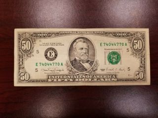 1990 Richmond $50 Dollar Bill Note Frn E74044770a Fancy