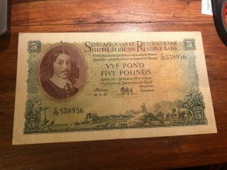 Banknote South Africa 5 Pounds 1959 Vf Rare