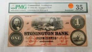 1850s - 60s $1 Connecticut Stonington Bank,  Pmg 35