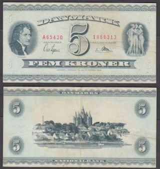 Denmark 5 Kroner 1954 (vf, ) Banknote P - 42
