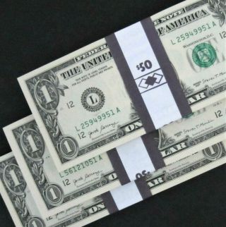 50 One Dollar Bills $1 Us Money 1/2 Bep Bundle 2017 L/a Notes Consecutive