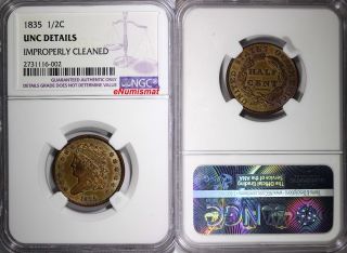 United States 1835 1/2 Cent " Classic Head Half Cent " Ngc Unc Details Km 41