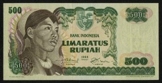 Indonesia (p109a) 500 Rupiah 1968 Aunc,  Long Serial 35 Mm