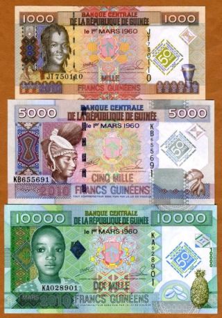 Set Guinea,  1000;5000;10000,  2010,  Unc Commemorative