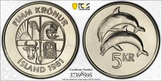 1981 Iceland 5 Kronur Pcgs Sp64 - Extremely Rare Kings Norton Proof