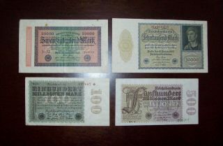 German Bank Notes,  1922 & 1923,  Hyperinflation Period.