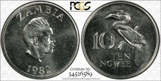 1982 Zambia 10 Ngwee Pcgs Sp65 - Extremely Rare Kings Norton Proof