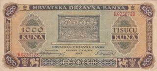 1000 Kuna Fine Banknote Issued By The Nazi Government In Croatia 1943 Pick - 12