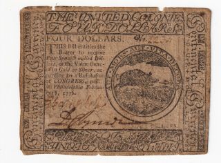 February 17,  1776 $4 Continental Currency Note,  Cc - 26