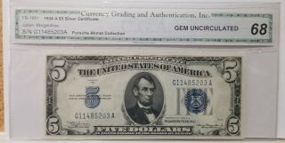 2 - Gem Unc 1934a Five Dollar $5 Bill Silver Certificate Blue Seal Notes