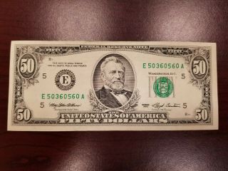 1993 Richmond $50 Dollar Bill Note Frn E50360560a Crisp