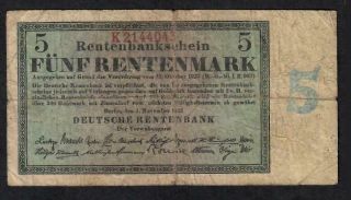 5 Rentenmark From Germany 1923