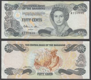 Bahamas 1/2 Dollars 1974 (1984) Banknote (vf) P - 42 Qeii