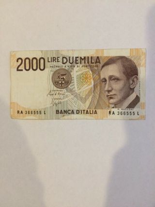 1990 $2000 Lire Duemila Italy Ungraded.  Circulated.