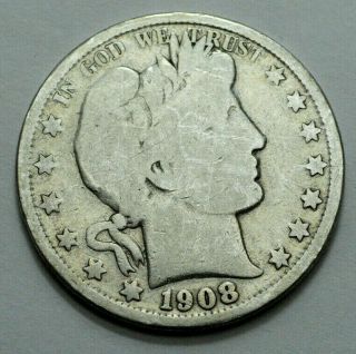 1908 - O Barber Silver Half Dollar Coin Silver 50c Scarce Key Date Old,