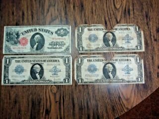 4 - 1917 & 1923 $1 Silver Certificate Large Notes With Blue & Red Seals - Nr