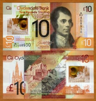 Scotland,  Clydesdale Bank,  10 Pounds 2017,  P -,  Polymer,  Unc Robert Burns