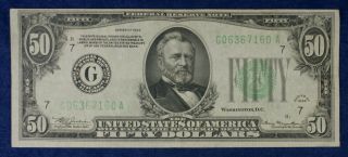 1934 $50 Chicago G Federal Reserve Currency Banknote 2