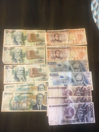 226,  000 Circulated Mexican Paper Pesos In Thousands:2,  5,  10,  20 And 50,  000.