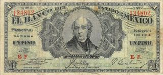 México 1 Peso 2.  9.  1914 Series Ef Father Hidalgo Circulated Banknote 3lb2