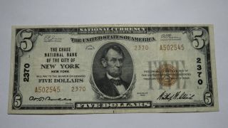 $5 1929 York York Ny National Currency Bank Note Bill Ch 2370 Vf