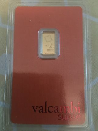 1 Gram Gold Bar - Valcambi Suisse - 999.  9 Fine In Assay