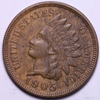 Choice Au,  1905 Indian Head Cent Penny R10rn