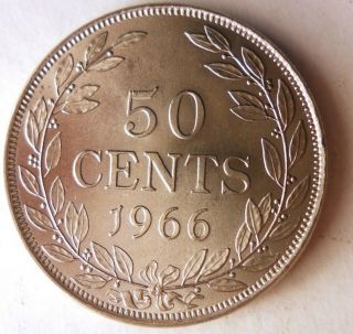 1966 Liberia 50 Cents - Au/unc - Great Coin - Exotic - - Africa Bin 3