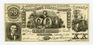 1861 Ct - 20 $20 Confederate States Of America (ctft. ) Note - Civil War Era Au